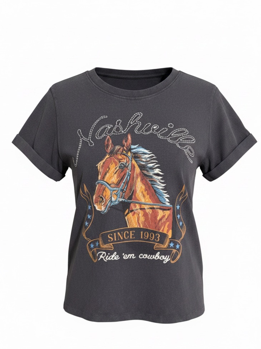 Messy Bun Just Chilling Charcoal Nashville Horse Graphic Tee